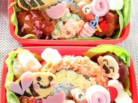 キャラ弁☆虹色ごはん弁当♪みつばち＆かたつむり